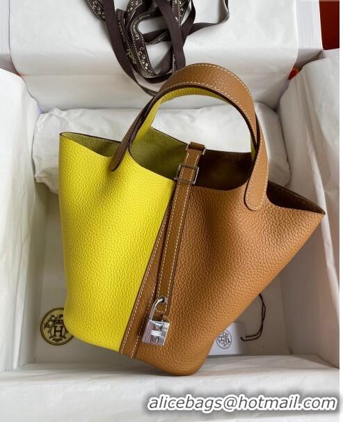 Grade Design Hermes Picotin Lock Bag 18cm/22cm in Taurillon Clemence Leather H2901 Sesame/ Lemon/Silver (Full Handmade)