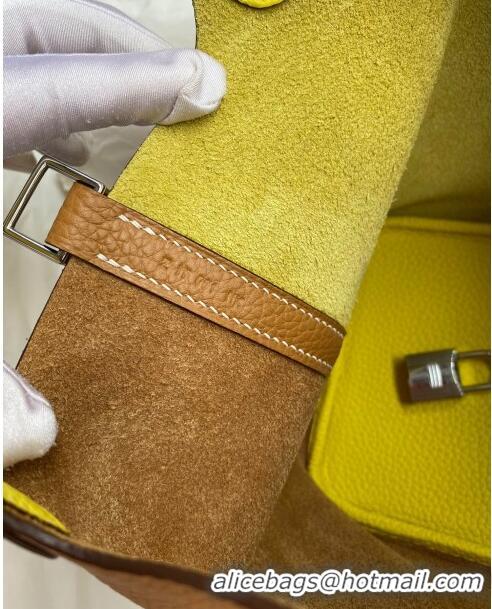 Grade Design Hermes Picotin Lock Bag 18cm/22cm in Taurillon Clemence Leather H2901 Sesame/ Lemon/Silver (Full Handmade)