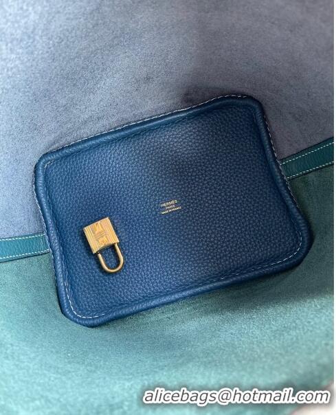 Fashion Hermes Picotin Lock Bag 18cm/22cm in Taurillon Clemence Leather H2901 Denim Blue/W0 Grren/Gold (Full Handmade)