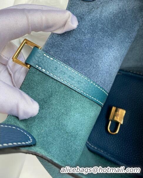 Fashion Hermes Picotin Lock Bag 18cm/22cm in Taurillon Clemence Leather H2901 Denim Blue/W0 Grren/Gold (Full Handmade)