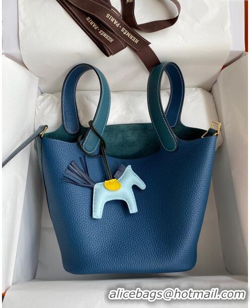 Fashion Hermes Picotin Lock Bag 18cm/22cm in Taurillon Clemence Leather H2901 Denim Blue/W0 Grren/Gold (Full Handmade)