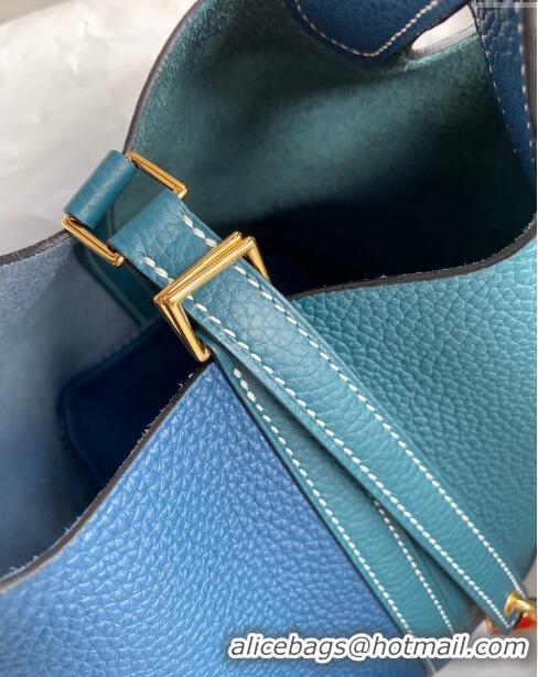 Fashion Hermes Picotin Lock Bag 18cm/22cm in Taurillon Clemence Leather H2901 Denim Blue/W0 Grren/Gold (Full Handmade)