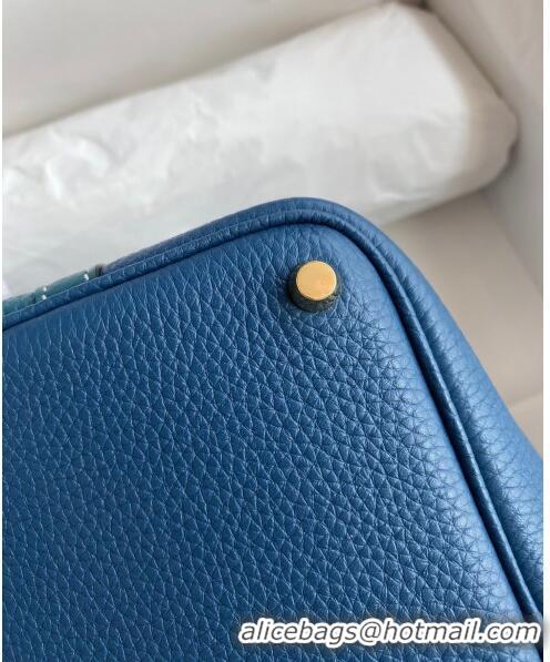 Fashion Hermes Picotin Lock Bag 18cm/22cm in Taurillon Clemence Leather H2901 Denim Blue/W0 Grren/Gold (Full Handmade)