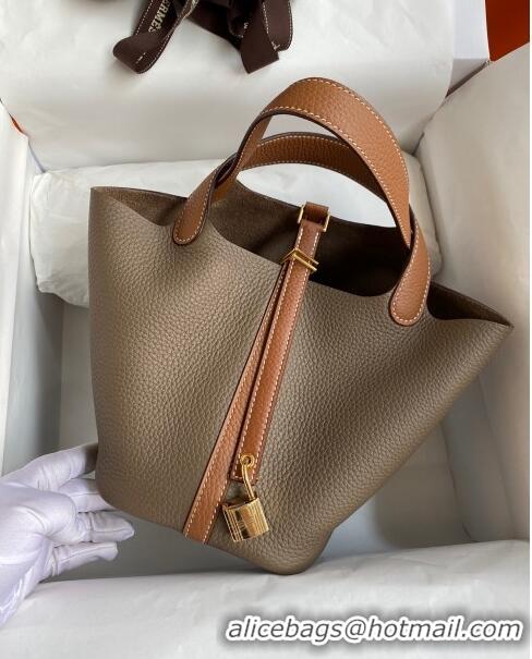 Best Price Hermes Picotin Lock Bag 18cm/22cm in Taurillon Clemence Leather H2901 Etoupe/Brown/Gold (Full Handmade)