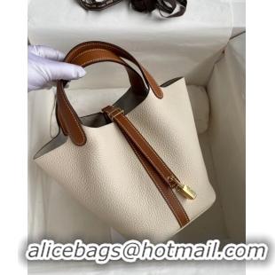 Discount Hermes Picotin Lock Bag 18cm/22cm in Taurillon Clemence Leather and Swift Leather 42906 Milk Shake White/Gold (