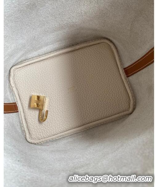 Discount Hermes Picotin Lock Bag 18cm/22cm in Taurillon Clemence Leather and Swift Leather 42906 Milk Shake White/Gold (