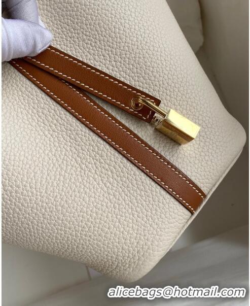 Discount Hermes Picotin Lock Bag 18cm/22cm in Taurillon Clemence Leather and Swift Leather 42906 Milk Shake White/Gold (