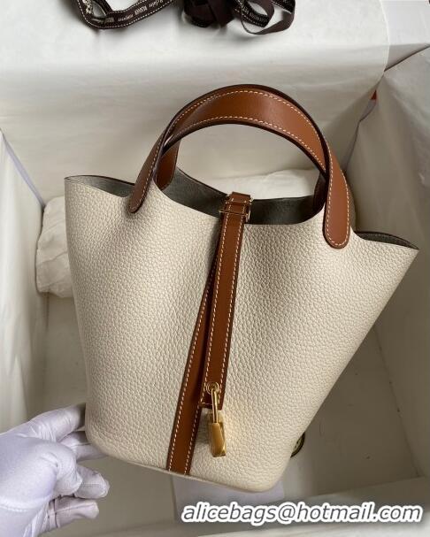 Discount Hermes Picotin Lock Bag 18cm/22cm in Taurillon Clemence Leather and Swift Leather 42906 Milk Shake White/Gold (