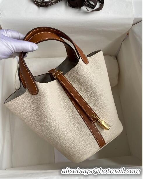 Discount Hermes Picotin Lock Bag 18cm/22cm in Taurillon Clemence Leather and Swift Leather 42906 Milk Shake White/Gold (