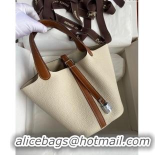 Top Grade Hermes Picotin Lock Bag 18cm/22cm in Taurillon Clemence Leather and Swift Leather 42906 Milk Shake White/Silve