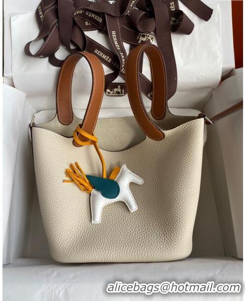 Top Grade Hermes Picotin Lock Bag 18cm/22cm in Taurillon Clemence Leather and Swift Leather 42906 Milk Shake White/Silve