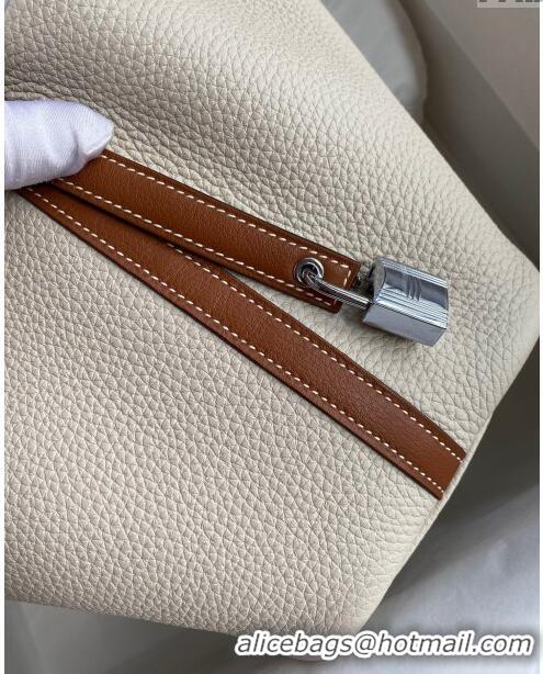 Top Grade Hermes Picotin Lock Bag 18cm/22cm in Taurillon Clemence Leather and Swift Leather 42906 Milk Shake White/Silve