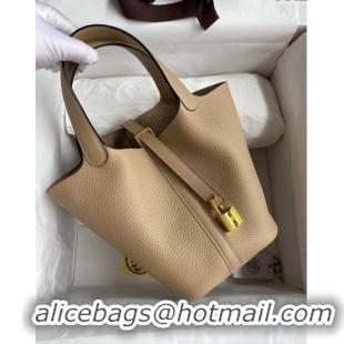 New Fashion Hermes Picotin Lock Bag 18cm/22cm in Taurillon Clemence Leather Turtledove H2901 Grey/Gold (Pure Handmade)