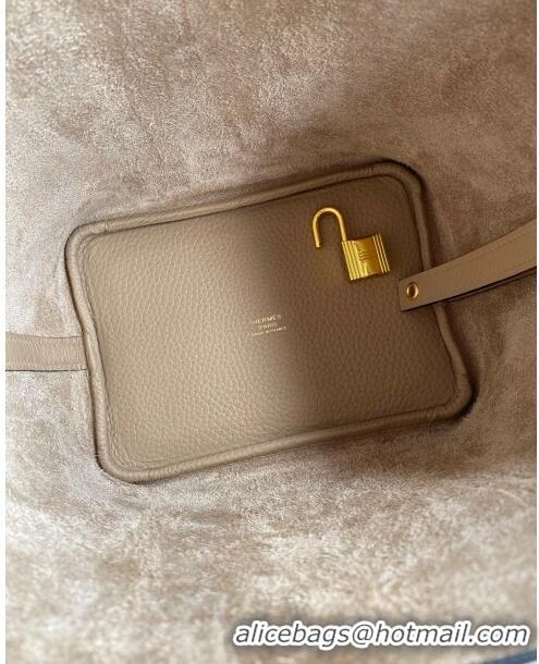 New Fashion Hermes Picotin Lock Bag 18cm/22cm in Taurillon Clemence Leather Turtledove H2901 Grey/Gold (Pure Handmade)