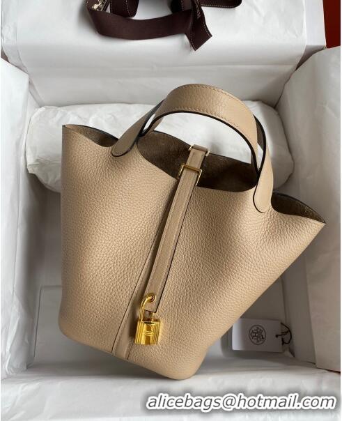 New Fashion Hermes Picotin Lock Bag 18cm/22cm in Taurillon Clemence Leather Turtledove H2901 Grey/Gold (Pure Handmade)