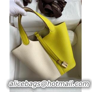 Good Product Hermes Picotin Lock Bag 18cm/22cm in Taurillon Clemence Leather  H2901 Cream White/Lemon/Gold (Pure Handmad