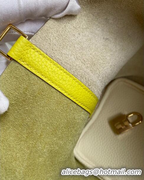 Good Product Hermes Picotin Lock Bag 18cm/22cm in Taurillon Clemence Leather  H2901 Cream White/Lemon/Gold (Pure Handmad