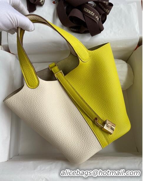 Good Product Hermes Picotin Lock Bag 18cm/22cm in Taurillon Clemence Leather  H2901 Cream White/Lemon/Gold (Pure Handmad