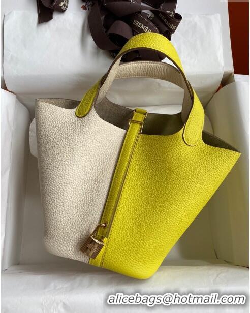 Good Product Hermes Picotin Lock Bag 18cm/22cm in Taurillon Clemence Leather  H2901 Cream White/Lemon/Gold (Pure Handmad