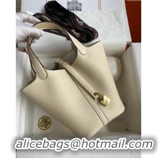 Super Quality Hermes Picotin Lock Bag 18cm/22cm in Taurillon Clemence Leather  H2901 Cream White/Gold (Pure Handmade)