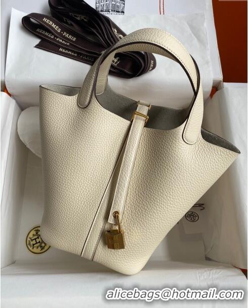 Super Quality Hermes Picotin Lock Bag 18cm/22cm in Taurillon Clemence Leather  H2901 Cream White/Gold (Pure Handmade)