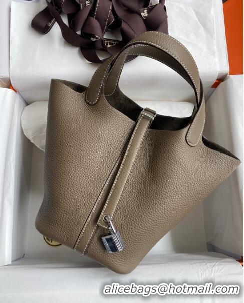 Good Product Hermes Picotin Lock Bag 18cm/22cm in Taurillon Clemence Leather H2901 Etoupe/Silver (Pure Handmade)