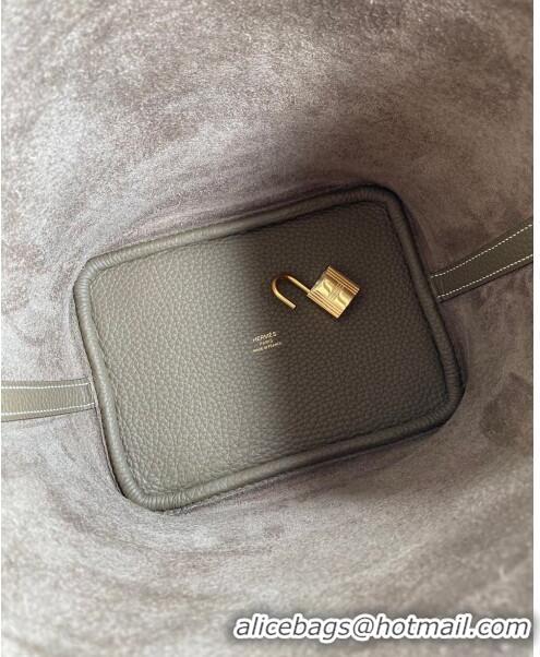 Famous Brand Hermes Picotin Lock Bag 18cm/22cm in Taurillon Clemence Leather  H2901 Etoupe/Gold (Pure Handmade)