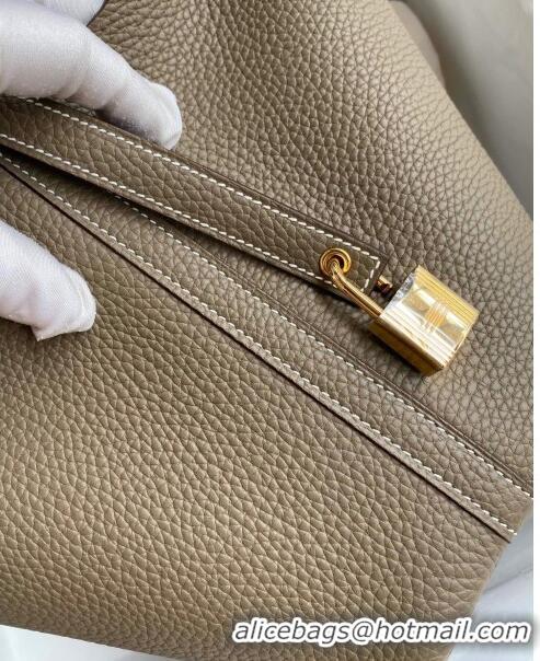 Famous Brand Hermes Picotin Lock Bag 18cm/22cm in Taurillon Clemence Leather  H2901 Etoupe/Gold (Pure Handmade)