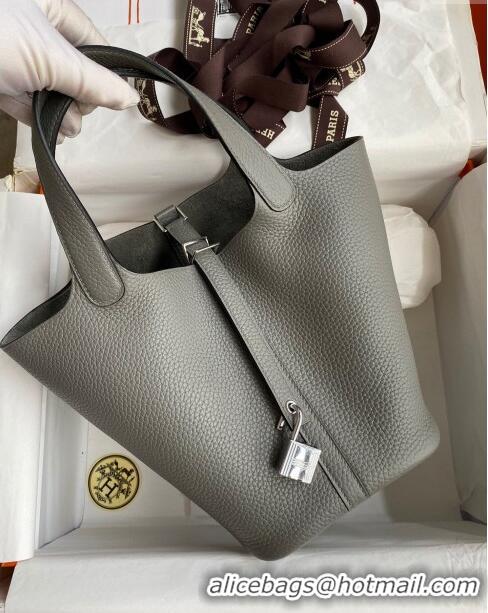 Shop Hermes Picotin Lock Bag 18cm/22cm in Taurillon Clemence Leather Cumulonimbus H2901 Grey/Silver (Pure Handmade)