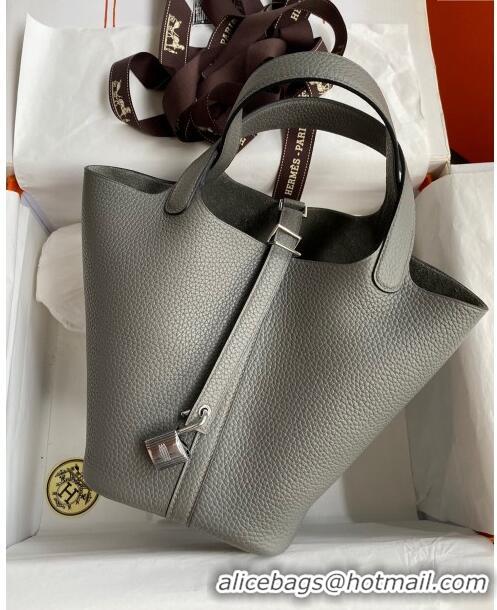 Shop Hermes Picotin Lock Bag 18cm/22cm in Taurillon Clemence Leather Cumulonimbus H2901 Grey/Silver (Pure Handmade)