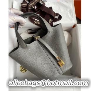 Promotional Hermes Picotin Lock Bag 18cm/22cm in Taurillon Clemence Leather Cumulonimbus H2901 Cumulonimbus Grey/Gold (P