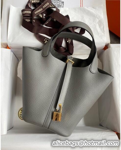 Promotional Hermes Picotin Lock Bag 18cm/22cm in Taurillon Clemence Leather Cumulonimbus H2901 Cumulonimbus Grey/Gold (P