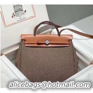 Top Quality Hermes Herbag Zip Bag PM 31cm in Check Canvas 0521 Brown 2024