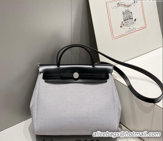 Top Quality Hermes Herbag Zip Bag PM 31cm in Check Canvas 0521 Black/White 2024