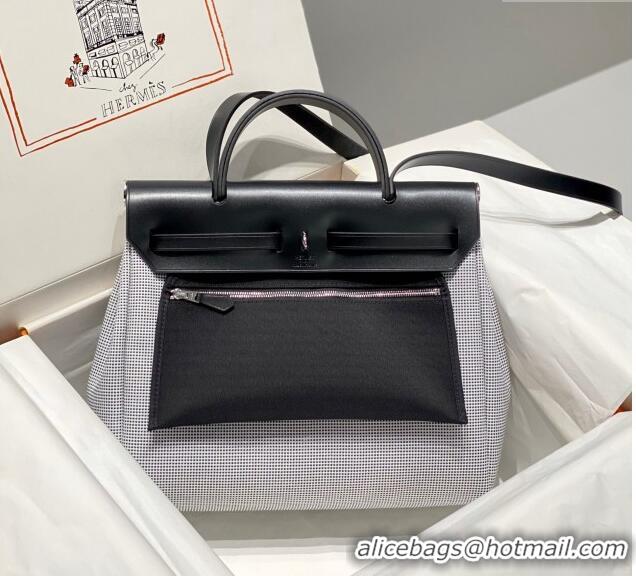 Top Quality Hermes Herbag Zip Bag PM 31cm in Check Canvas 0521 Black/White 2024