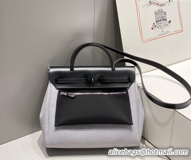 Top Quality Hermes Herbag Zip Bag PM 31cm in Check Canvas 0521 Black/White 2024