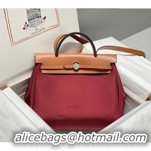 Luxury Discount Hermes Herbag Zip Bag PM 31cm in Canvas 0521 Bordeaux Red 2024