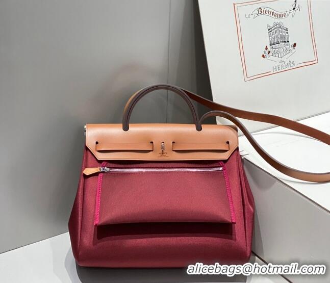 Luxury Discount Hermes Herbag Zip Bag PM 31cm in Canvas 0521 Bordeaux Red 2024