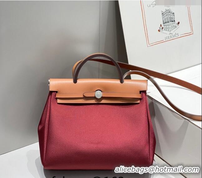 Luxury Discount Hermes Herbag Zip Bag PM 31cm in Canvas 0521 Bordeaux Red 2024