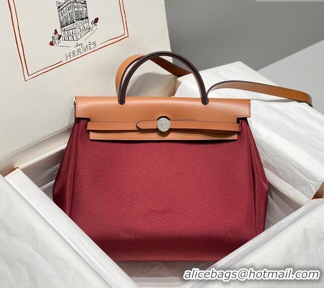 Luxury Discount Hermes Herbag Zip Bag PM 31cm in Canvas 0521 Bordeaux Red 2024