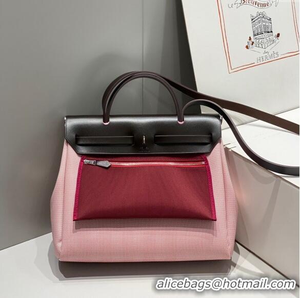 Buy Fashionable Hermes Herbag Zip Bag PM 31cm in Check Canvas 0521 Pink 2024