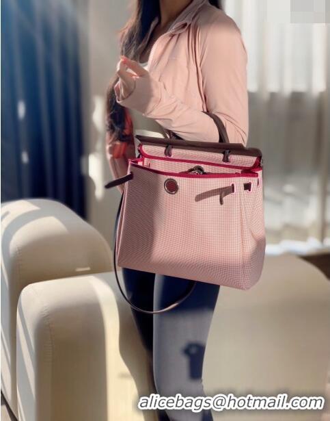 Buy Fashionable Hermes Herbag Zip Bag PM 31cm in Check Canvas 0521 Pink 2024