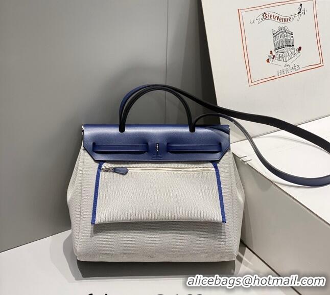 Best Price Hermes Herbag Zip Bag PM 31cm in Printed Canvas 0521 Blue 2024