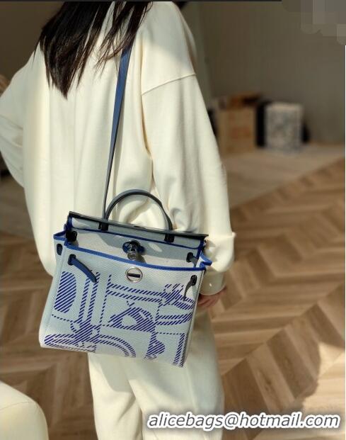 Best Price Hermes Herbag Zip Bag PM 31cm in Printed Canvas 0521 Blue 2024