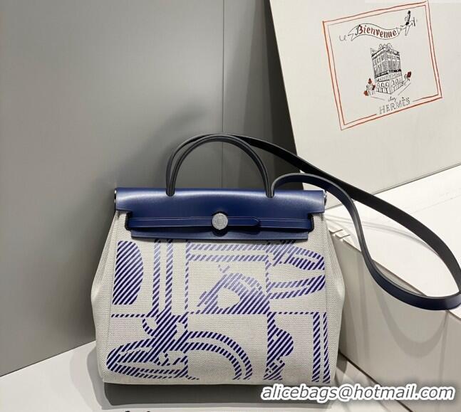 Best Price Hermes Herbag Zip Bag PM 31cm in Printed Canvas 0521 Blue 2024