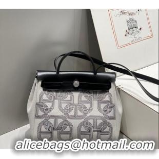 Top Design Hermes Herbag Zip Bag PM 31cm in Printed Canvas with "Circuit 24" H1058 motif Black