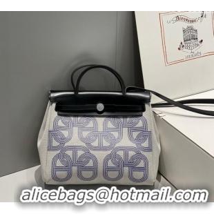 Famous Brand Hermes Herbag Zip Bag PM 31cm in Printed Canvas with "Circuit 24" H1058 motif Blue 2024