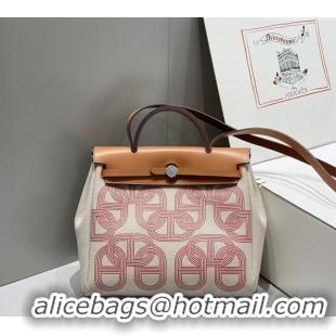 Good Looking Hermes Herbag Zip Bag PM 31cm in Printed Canvas with "Circuit 24" H1058 motif Red 2024