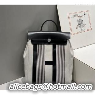 Promotional Hermes Herbag A Dos Zip Backpack Bag 29cm in H Canvas H1062 White/Black 2024