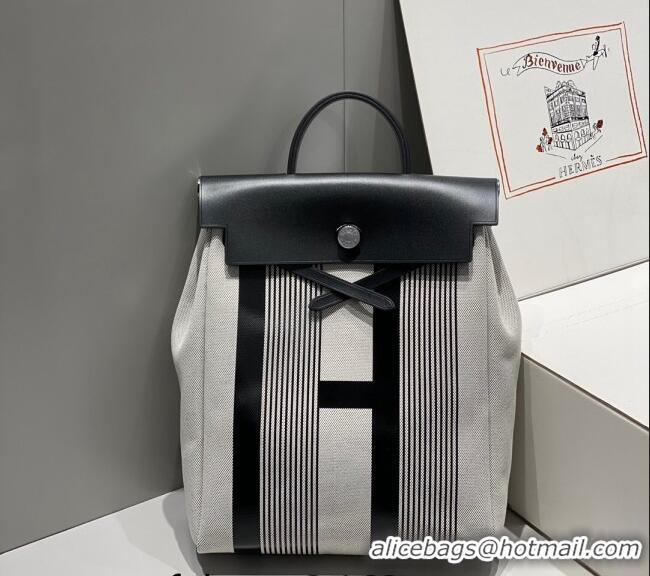 Promotional Hermes Herbag A Dos Zip Backpack Bag 29cm in H Canvas H1062 White/Black 2024